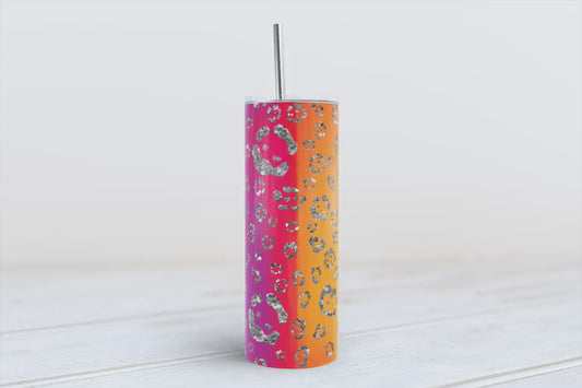 Rainbow glitter leopard watercolor 20oz SKINNY TUMBLER bundle straight wrap 1 jpeg file