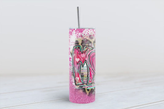 Mom Valentine glitter heart 20oz SKINNY TUMBLER straight wrap 1 jpeg file