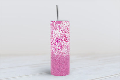 Pink glitter and paint splats 20oz SKINNY TUMBLER straight wrap 2 jpeg files