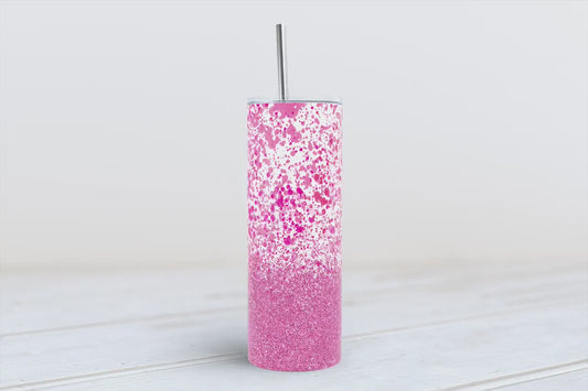 Pink glitter and paint splats 20oz SKINNY TUMBLER straight wrap 2 jpeg files