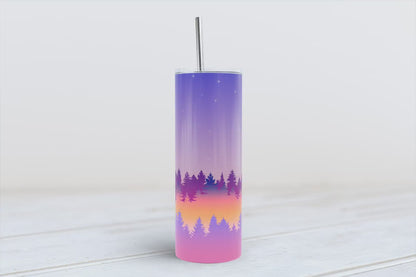 Purple Haze Autumn Elegance Artistic Fusion: Purple and Gold Paint Delight Forset Trees Silhouette night sky 20oz