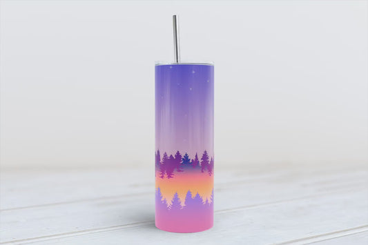 Purple Haze Autumn Elegance Artistic Fusion: Purple and Gold Paint Delight Forset Trees Silhouette night sky 20oz