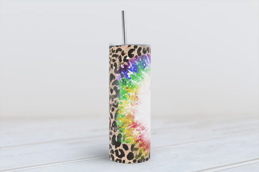 Tropical Fusion Tumbler: Tie-Dye, Cowhide, Leopard Delight Exotic Sipper Groovy Jungle Vibes Fierce Flair Pattern Parade