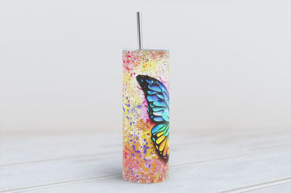 Rainbow 3D oil paint Butterfly 20oz SKINNY TUMBLER wrap