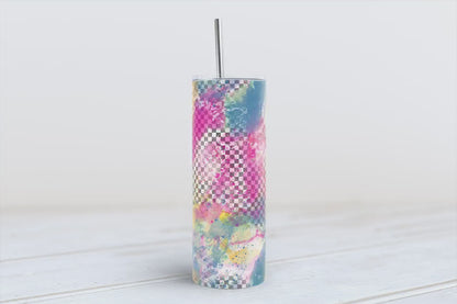 Retro checks rainbow Alcohol ink tumbler 20oz SKINNY TUMBLER straight wrap 1 jpeg file