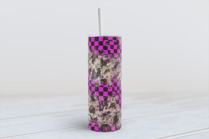 Pink check leopard racing  20oz SKINNY TUMBLER straight wrap 1 jpeg file