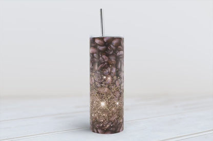 Coffee beans with glitter 20oz SKINNY TUMBLER straight wrap 1 jpeg file