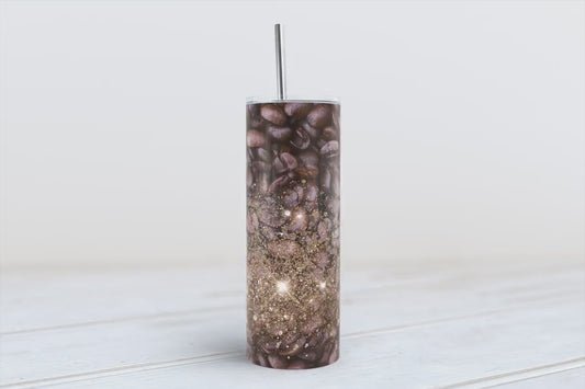 Coffee beans with glitter 20oz SKINNY TUMBLER straight wrap 1 jpeg file