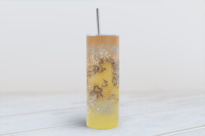 Bumble bee and honeycomb glitter 20oz SKINNY TUMBLER straight wrap 1 jpeg file (not seamless)