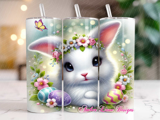 Easter Bunny with Flower Crown – 20oz Tumbler Wrap Sublimation PNG