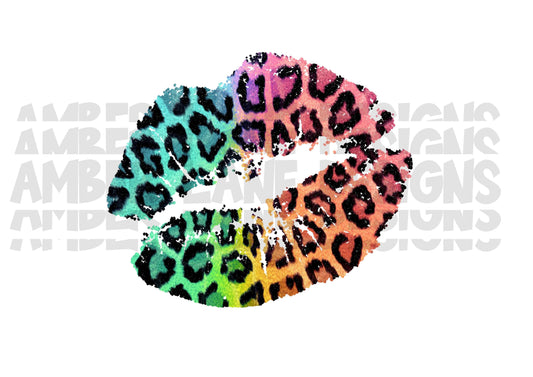 Rainbow Leopard Lipstick Kiss | PNG Digital image | Instant download | Sublimation Design tumbler wrap