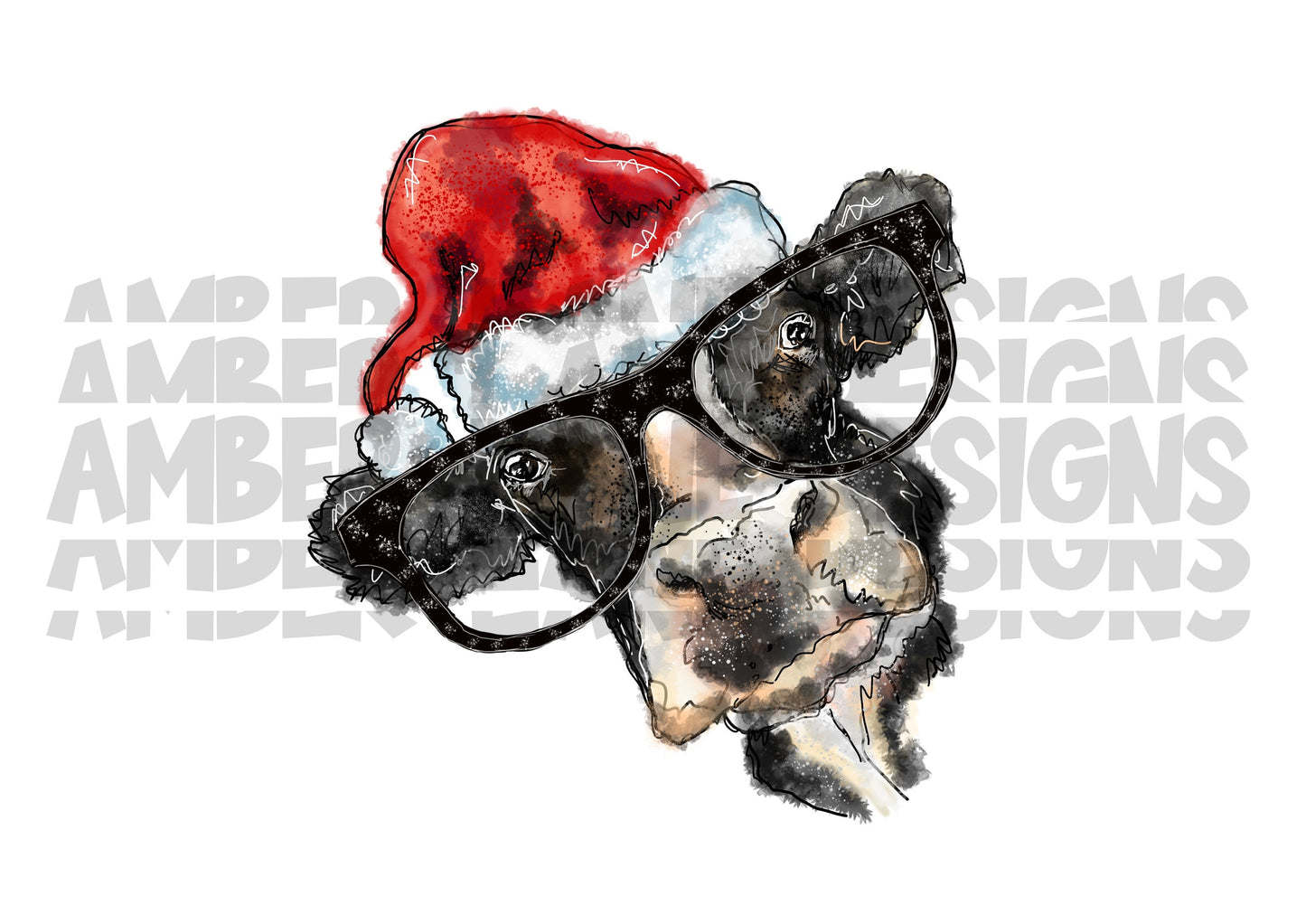Christmas Cow with glasses PNG | Cow in Santa Hat  Watercolor| Christmas Sublimation Design | Hand Drawn Art | .