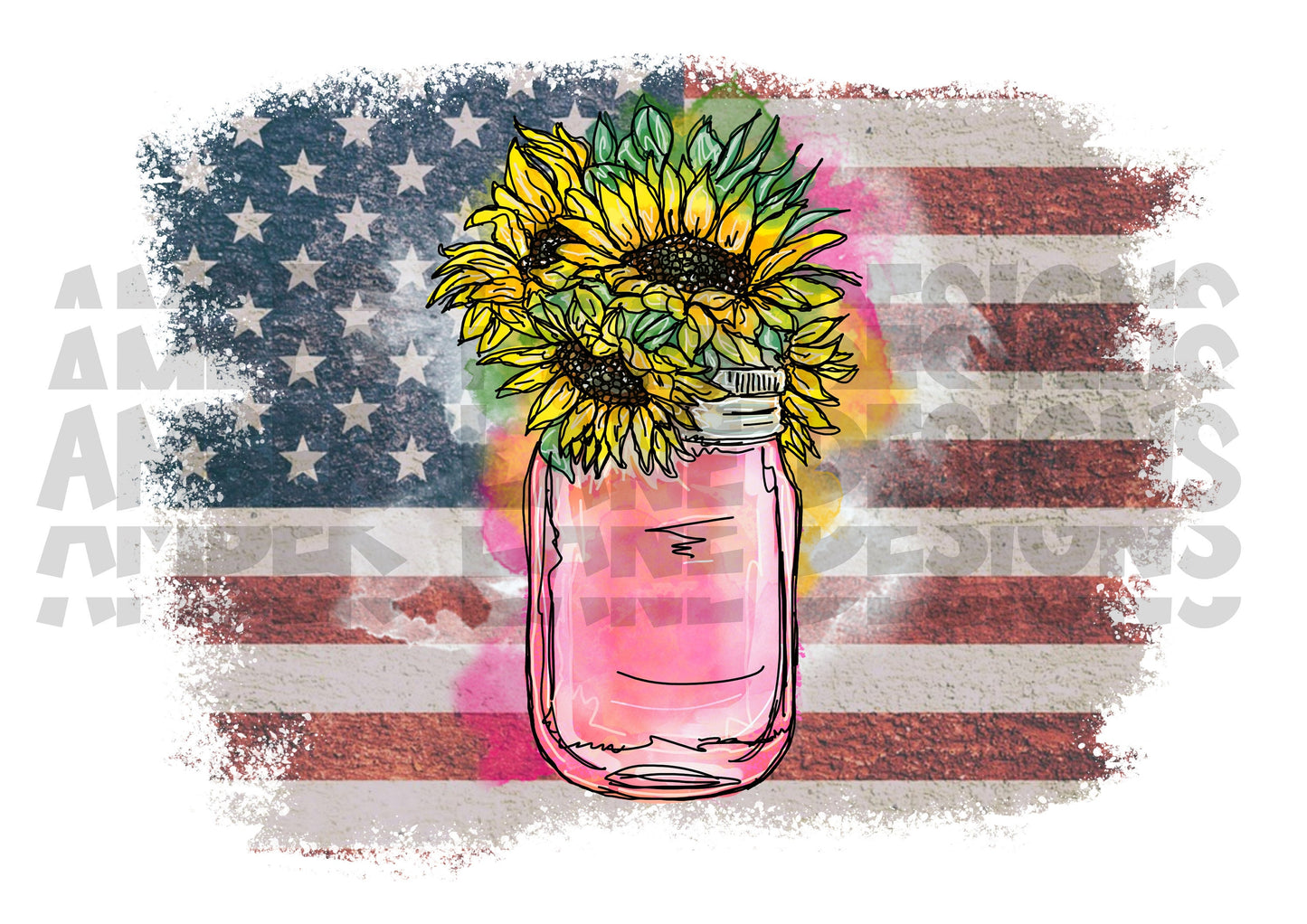 Sunflowers In A Jar With USA Flag | Sublimation File| Sunflowers png