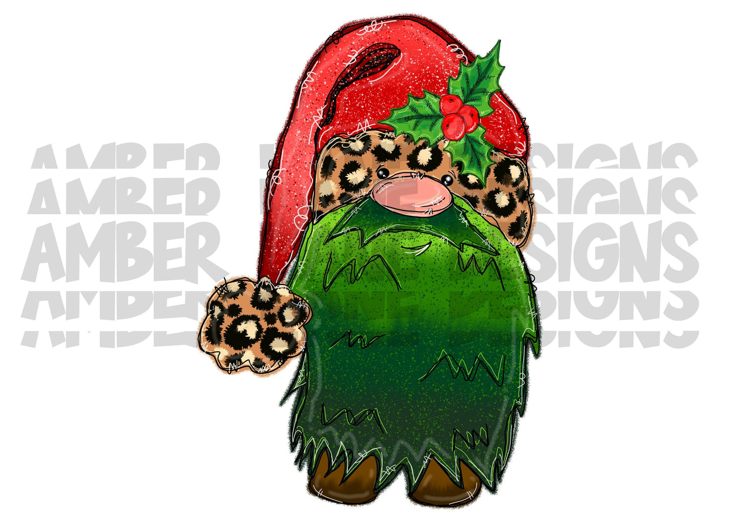 Christmas Gnome With Leopard Santa Hat,  Sublimation Download, PNG Design
