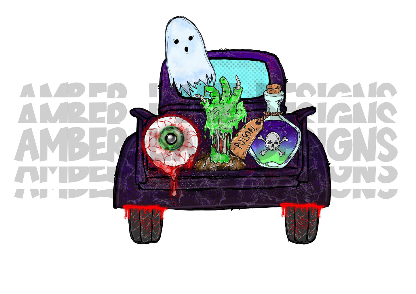 Halloween Truck with ghost, poison ,zombie hand and eyeball PNG file