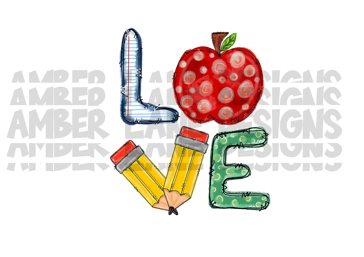 School Love Watercolor PNG | Apple and Pencils png | Back To School  Sublimation Design | PNG Design | Hand Drawn Art | .