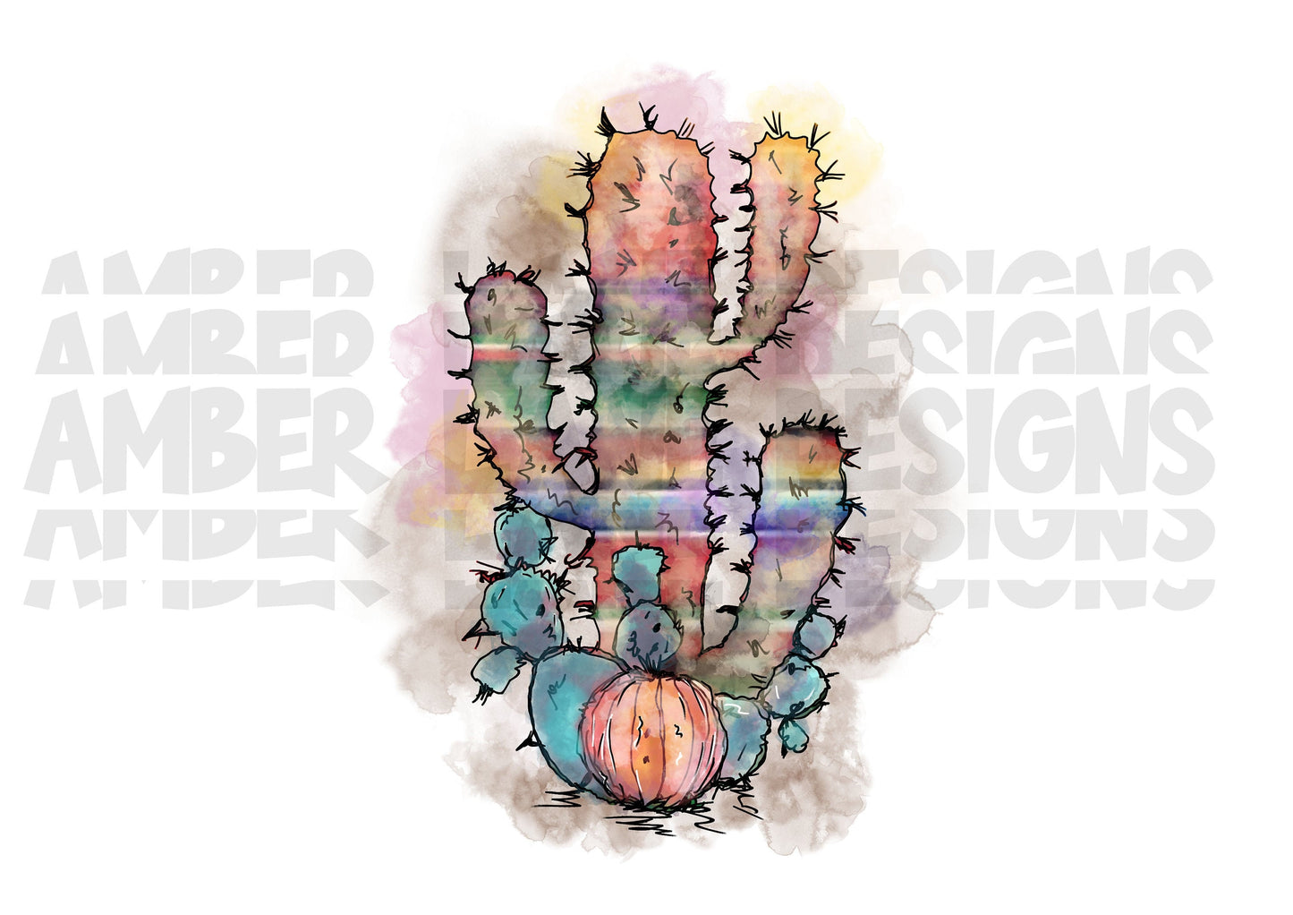 Serape Cactus PNG  Sublimation Design | Watercolor Design with Serape Pattern | Western Art | 300ppi