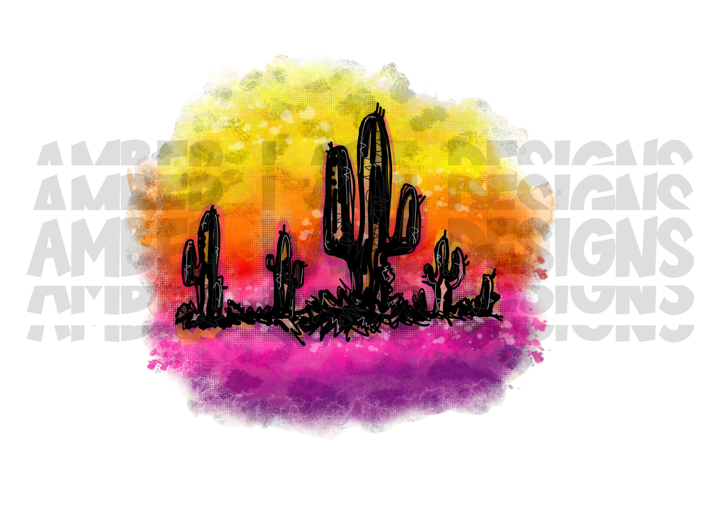Cactus Desert Sunset | Cactus PNG sublimation | Watercolor Sunset- png file only
