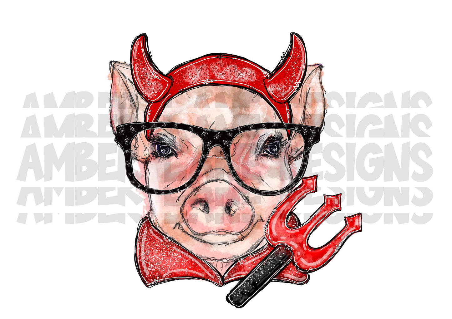 Devil Halloween pig with Glasses PNG, Halloween png, Digital image