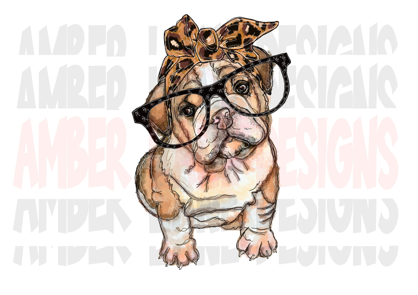 English Bull Dog png With Leopard Bandana and Glasses  PNG,Sublimation