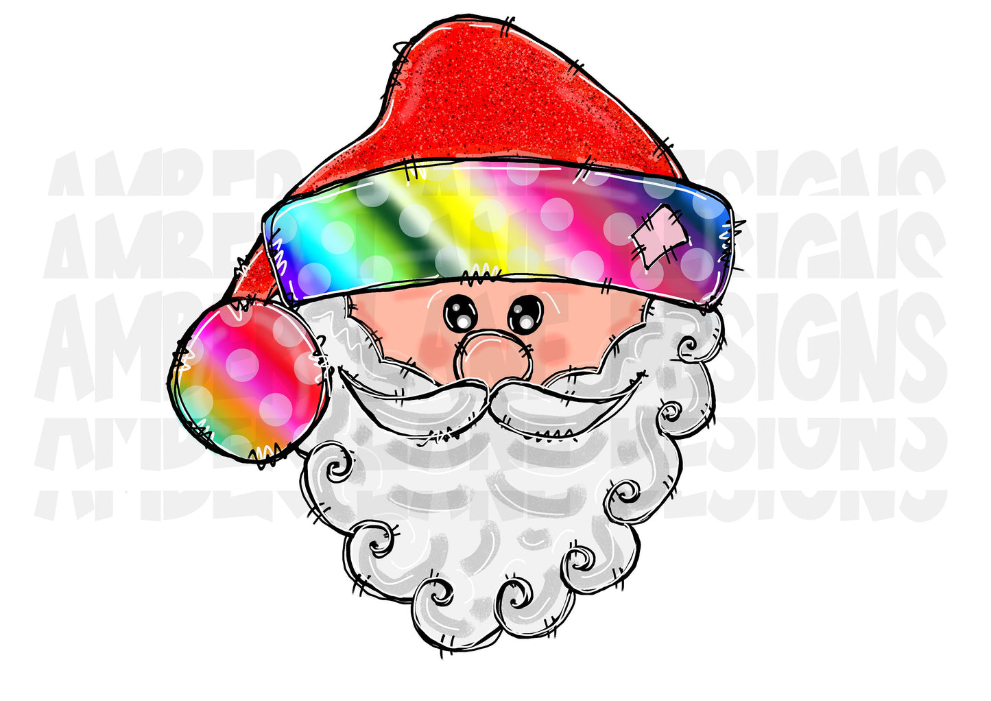 Santa Face PNG Jolly Kris Kringle: Santa Face PNG Christmas Sublimation Tie Dye Rainbow Kaleidoscope St Nick Hat