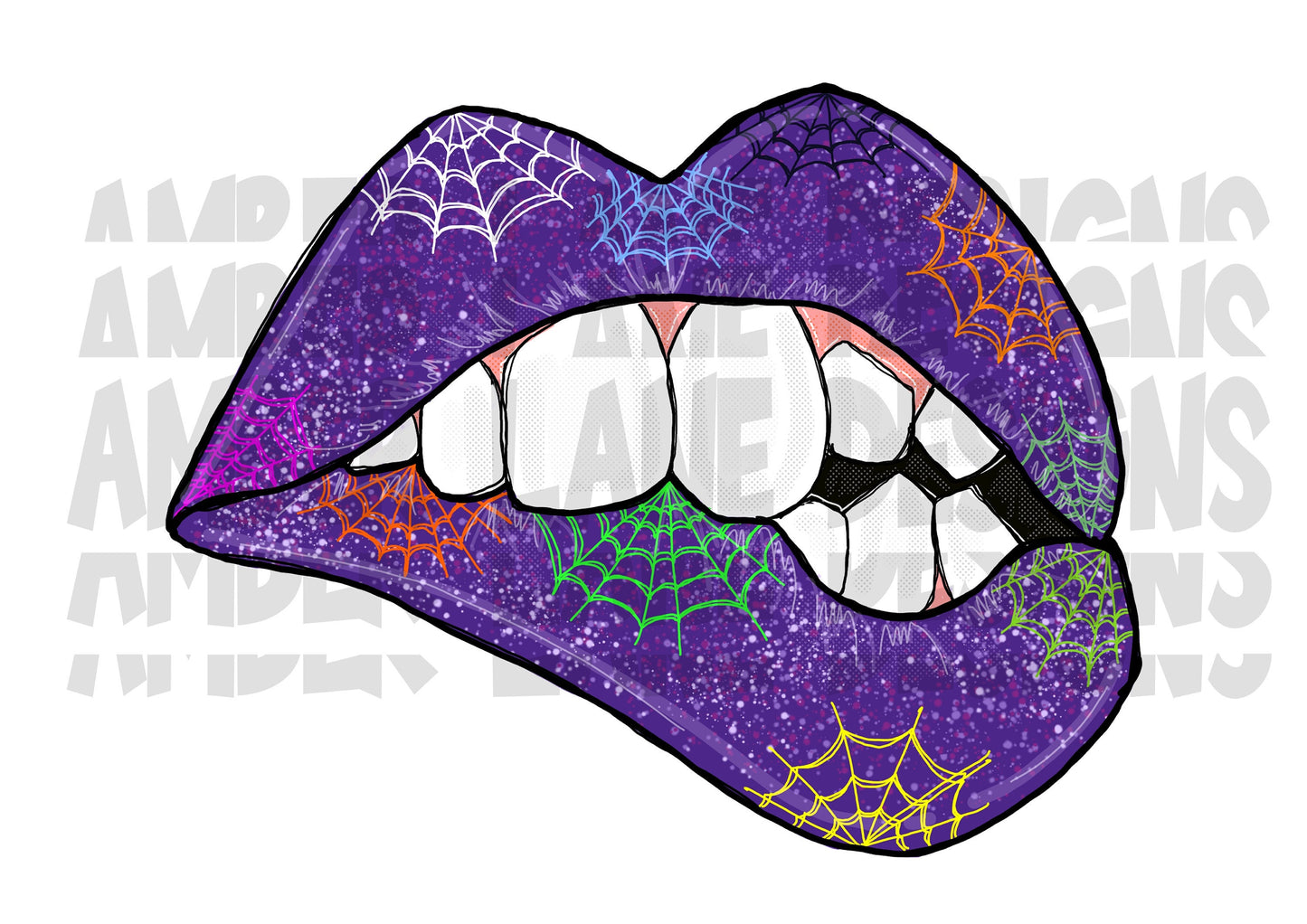 Purple  bitting lips with spiderwebs , Halloween Sublimation,  PNG  Sublimation Design
