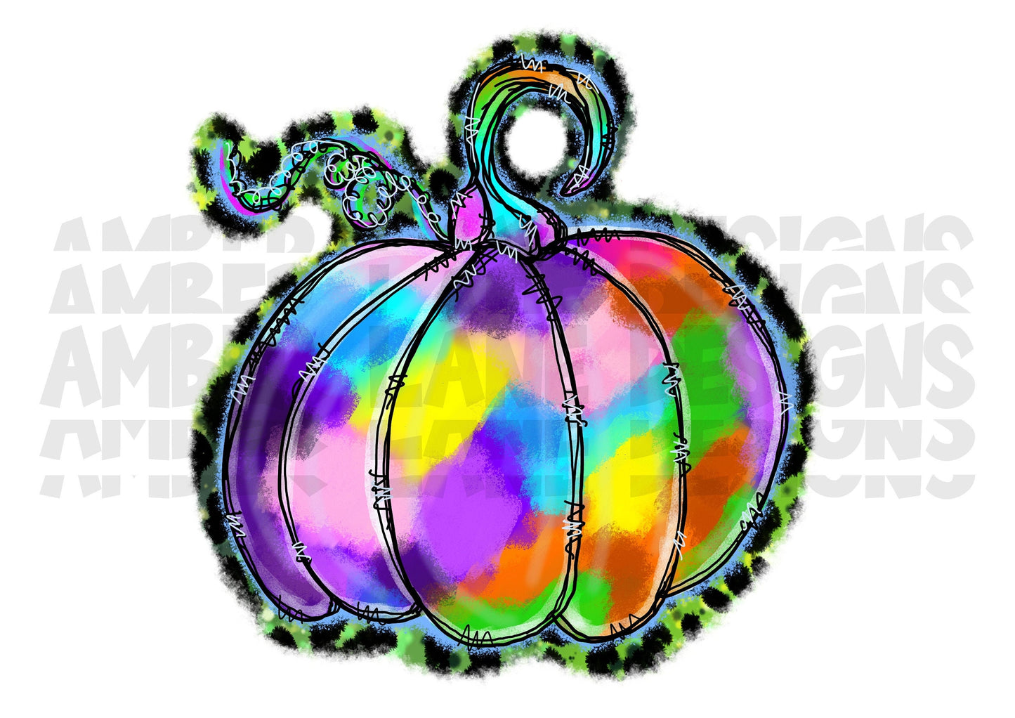 Rainbow Pumpkin with Green Leopard print png file