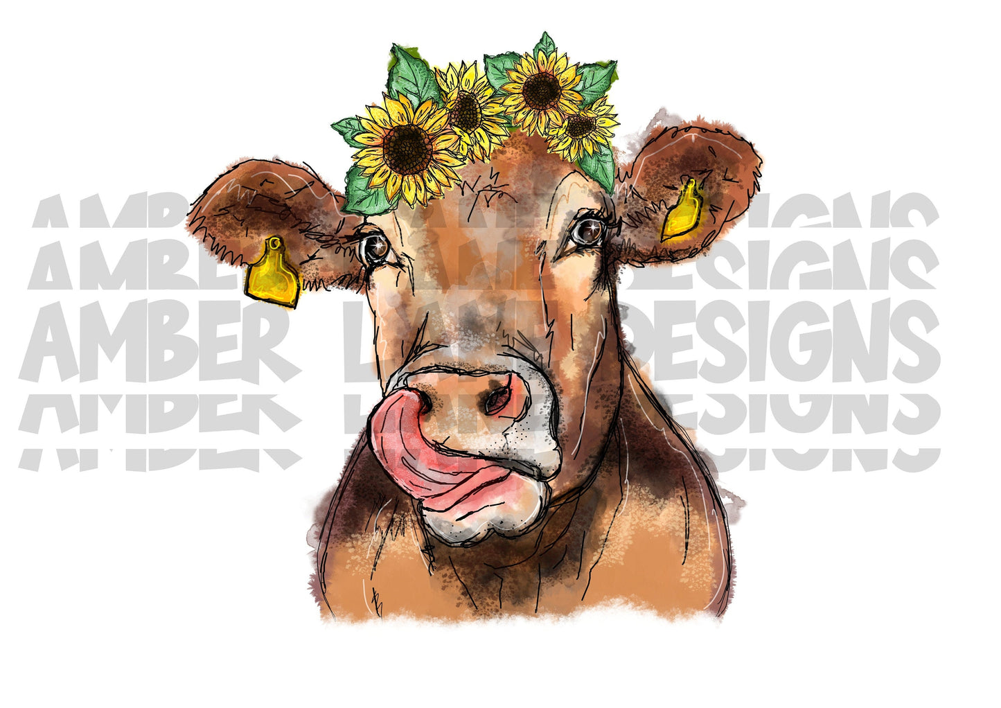 Cow lick  Sunflowers PNG | Heifer PNG, Cute cow | Cow Lick Hand Drawn watercolor | Sublimation PNG |