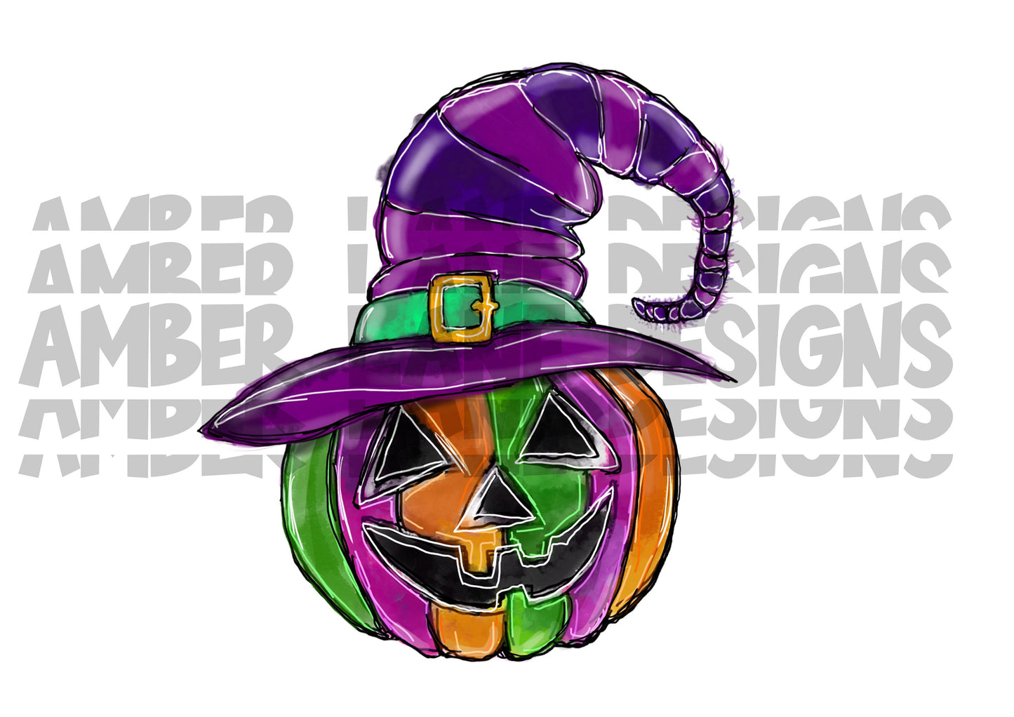 Purple,Green and Orange pumpkin with  Witches Hat Sublimation, png| -INSTANT DOWNLOAD