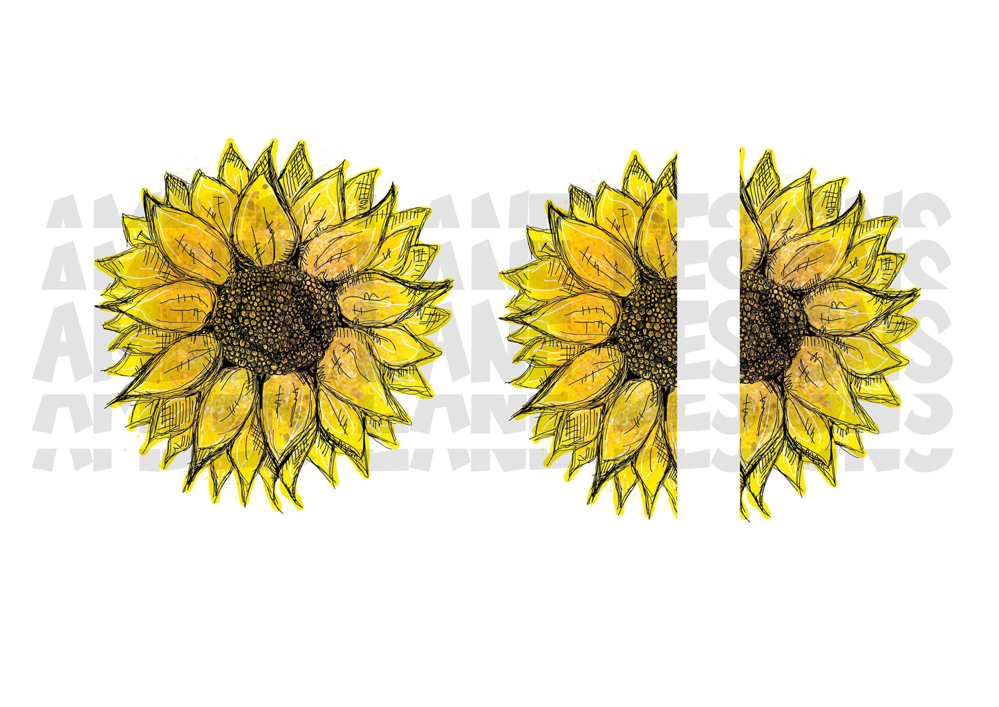 Half Sunflower | Whole Sunflower PNG| Sunflower Sublimation Design |Hand Drawn | Sublimation PNG |