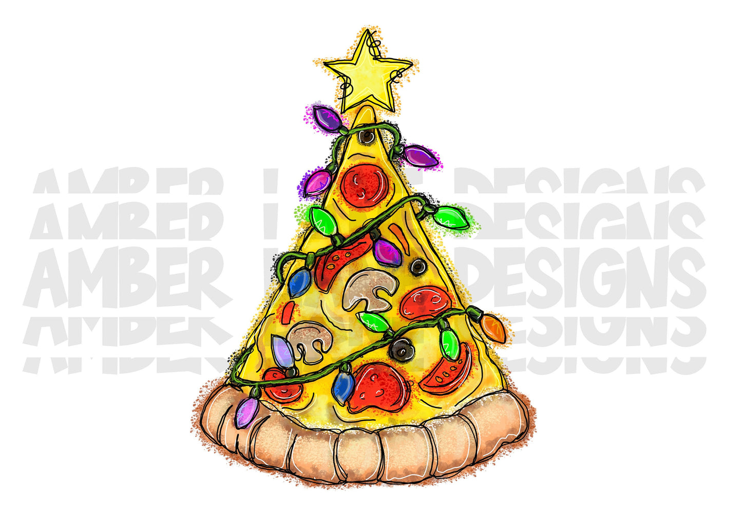 Pizza Christmas Tree Sublimation Design| Pizza png | Christmas PNG Digital Download | Digital Art | Christmas Tree | Hand Drawn