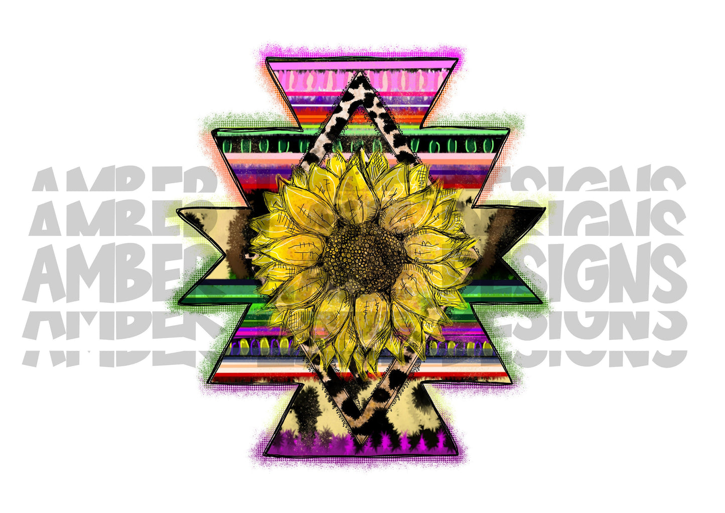Serape Leopard Aztec Symbol  With Sunflower PNG  | Tribal | Boho, Aztec Design Sublimation File