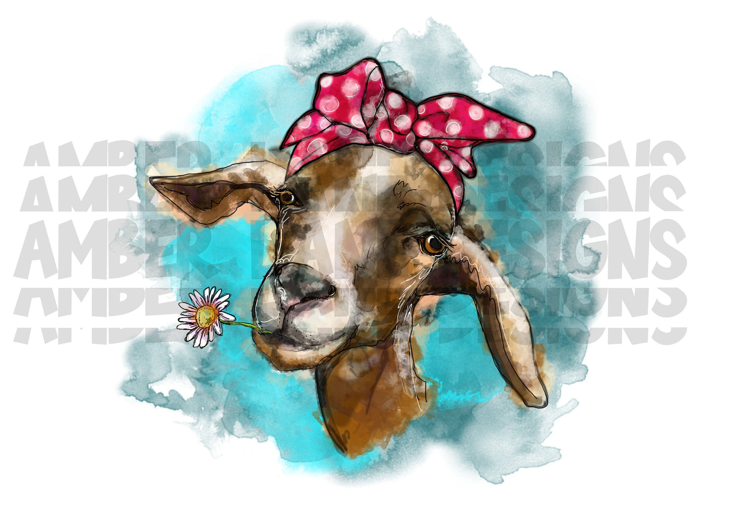 Goat with Red Bandana | Hand Drawn, watercolor | Sublimation PNG |