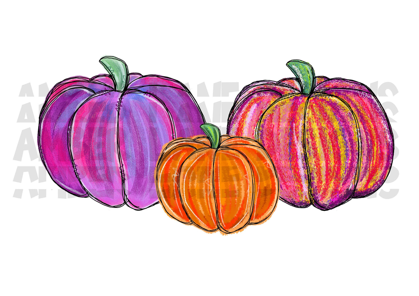 Three Pink and Purple Pumpkins ,png file