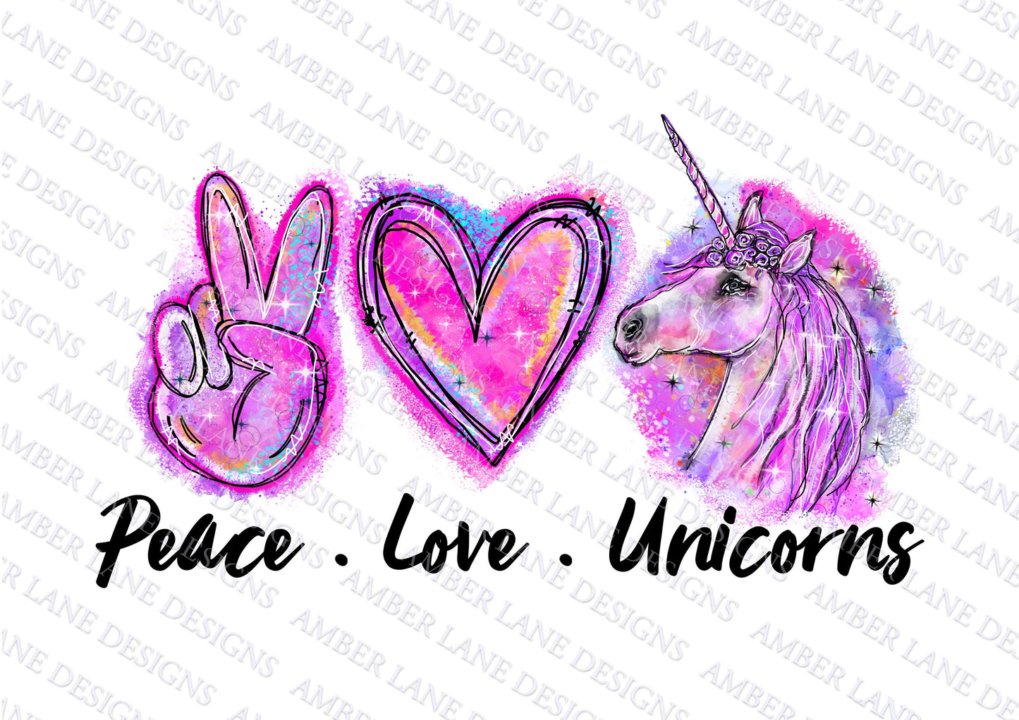 Peace Love Unicorns PNG |Unicorn Graphics| Unicorn Sublimation | Watercolor Unicorn PNG