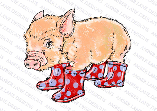 Pig in boots PNG | Hand Drawn | Sublimation PNG |