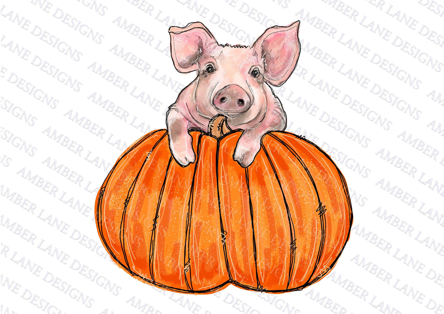 Pig on a Pumpkin PNG | Hand Drawn | Sublimation PNG |