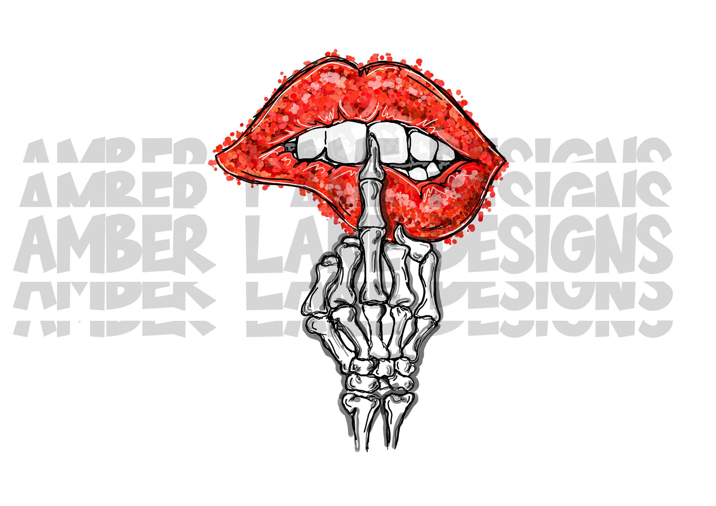 Skeleton Middle Finger And Lips  |Sublimation PNG Design | Hand Drawn |