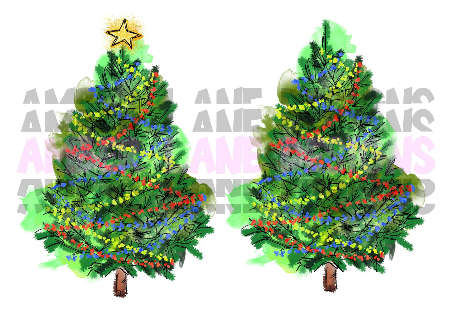 Evergreen Elegance Duo Two Green Christmas Trees Sublimation Design: The Perfect Addition to Spruce Up Your Christmas Projects