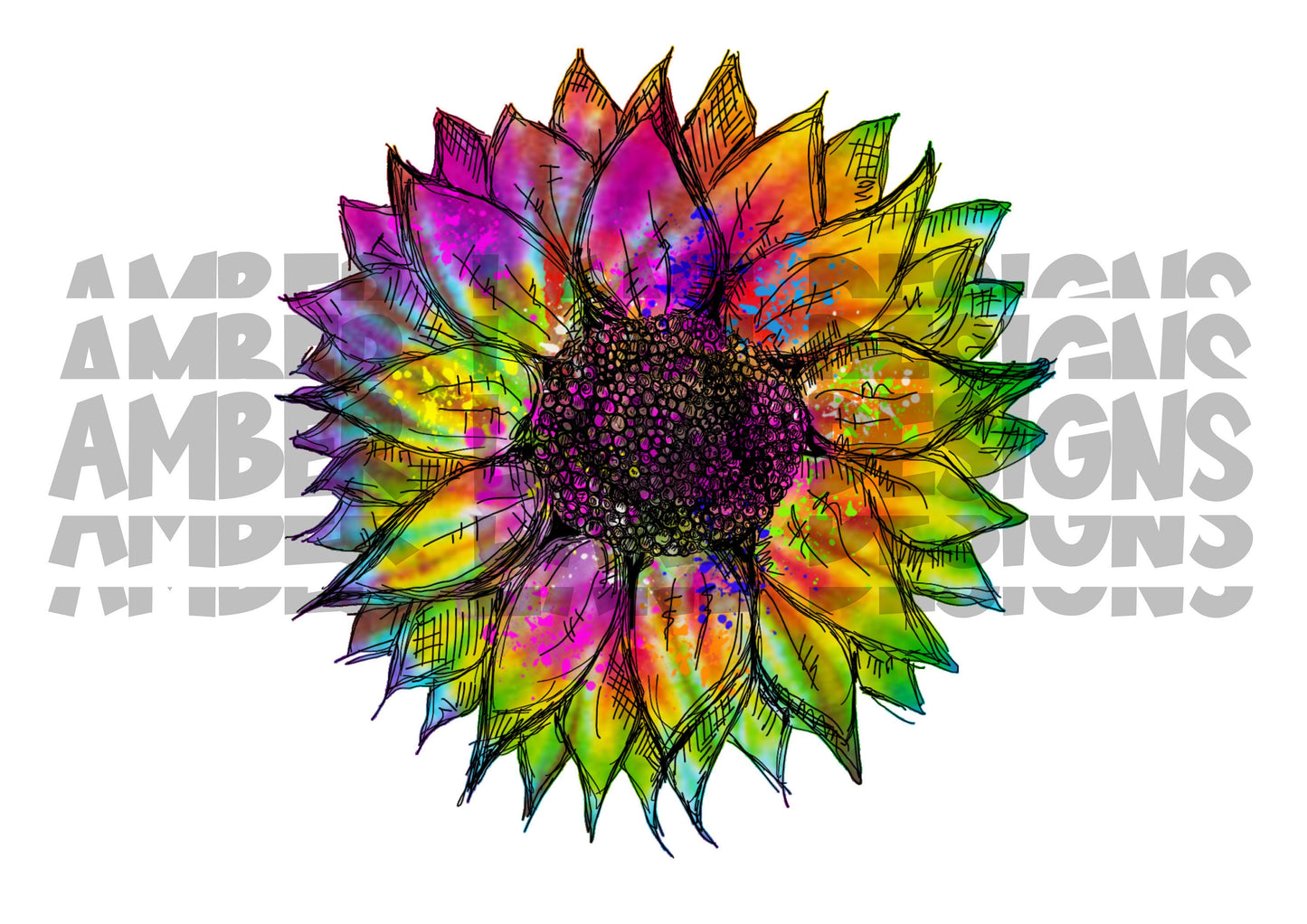 Sunflower Watercolor clipart Tie Dye Drawing, transparent image png -INSTANT DOWNLOAD