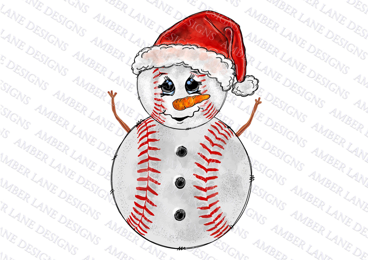 Dazzling Sporting Festive Spirit Snowman Baseball With Santa Hat Sublimation PNG Design