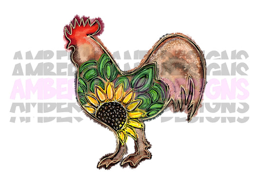 Sunflower Hen Watercolor PNG | Sunflower png | Hand Drawn | Sublimation PNG |