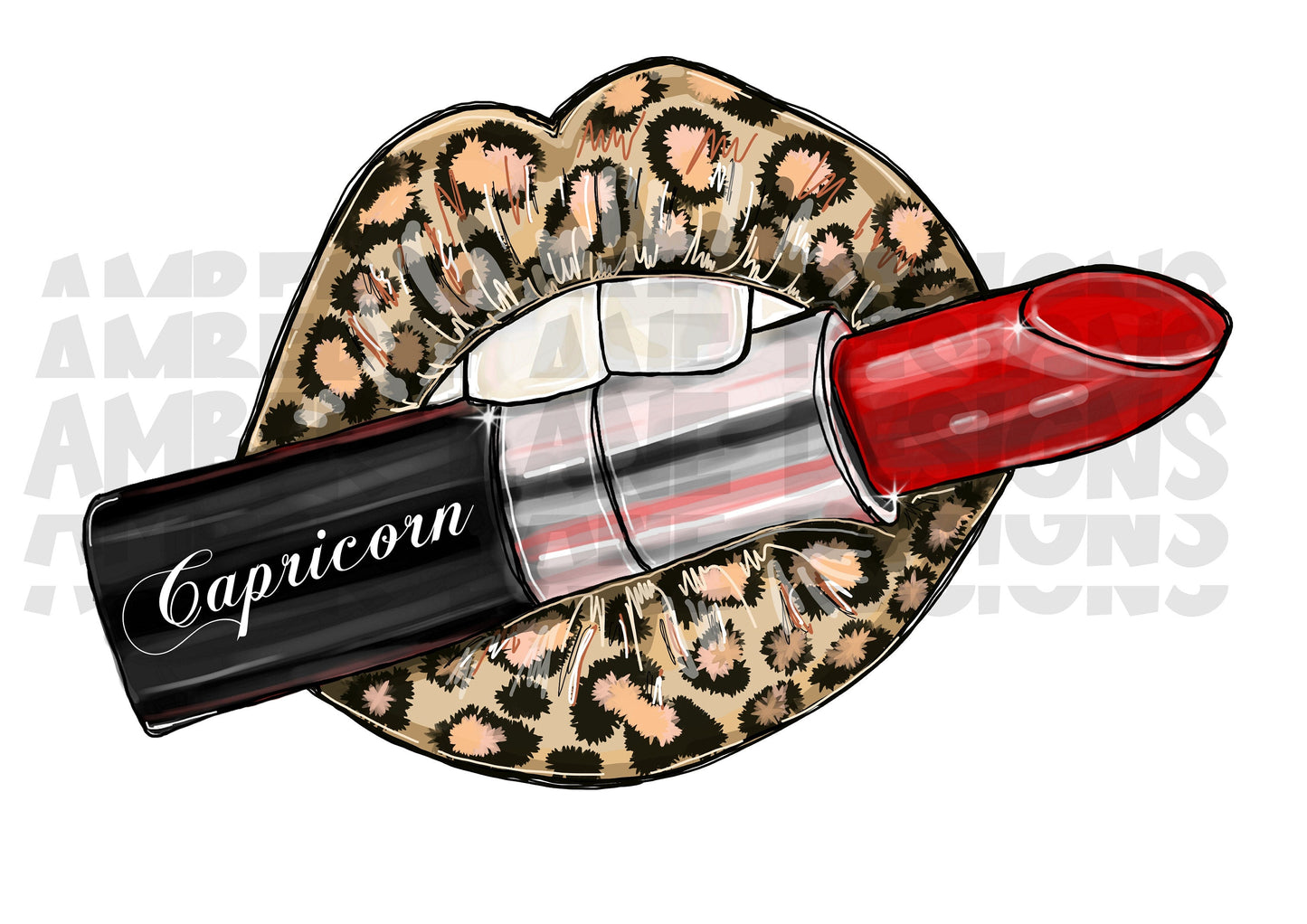 Zodiac Leopard Capricorn  lips with Red lipstick , png file Sublimation Design