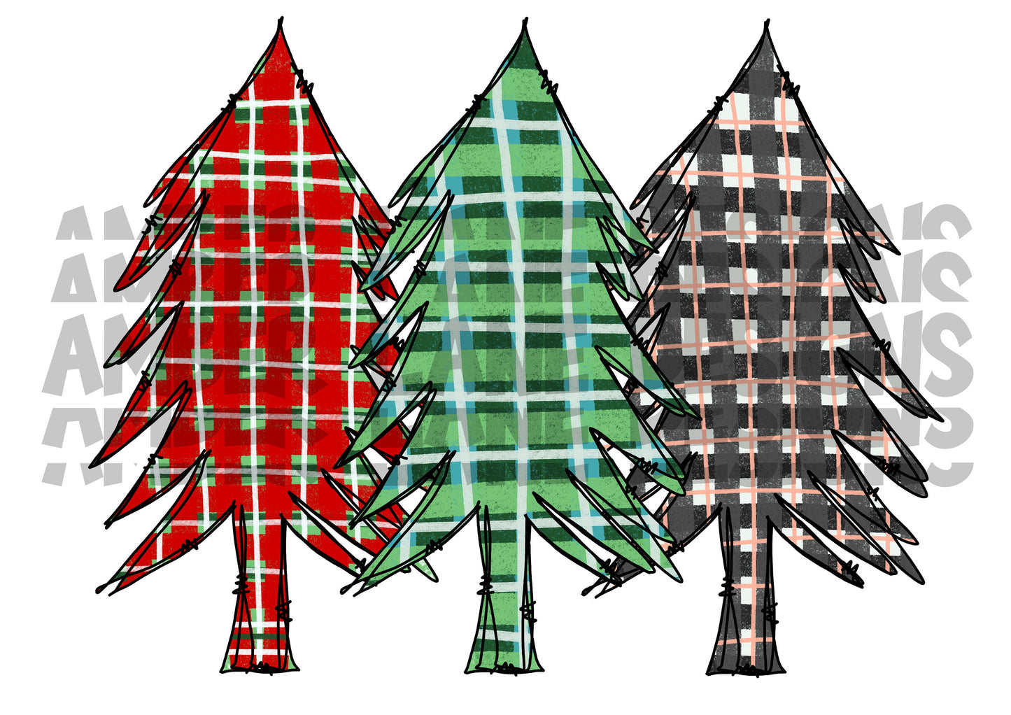 Three Christmas trees, Buffalo Plaid  png file, Sublimation Design