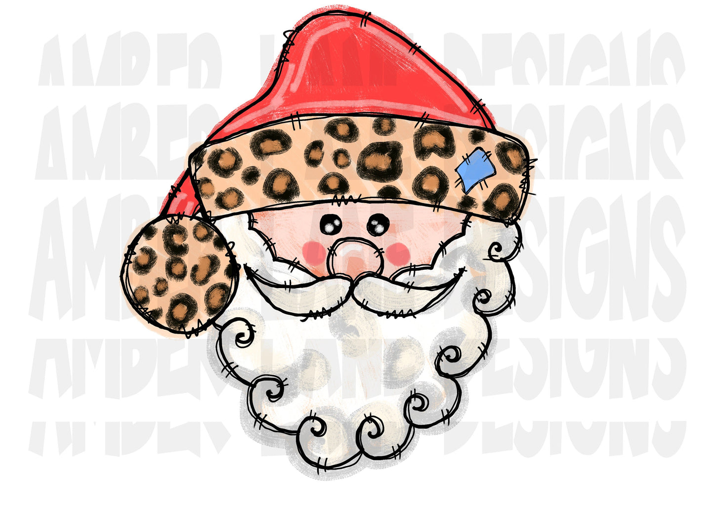 Santa Face  With leopard Santa Hat PNG | Christmas Sublimation Design | | PNG Design