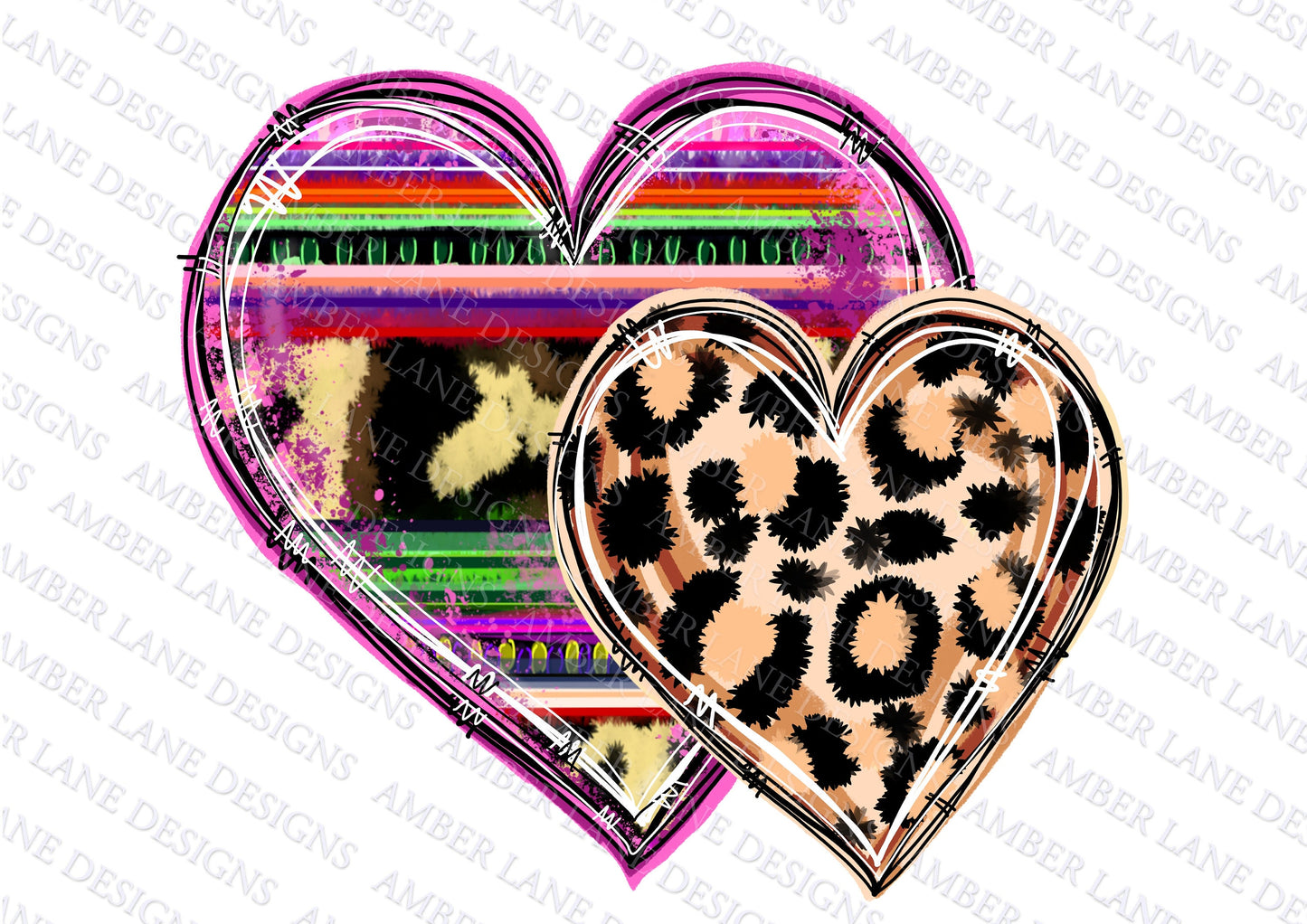 Serape and Leopard hearts png, Valentine Sublimation File