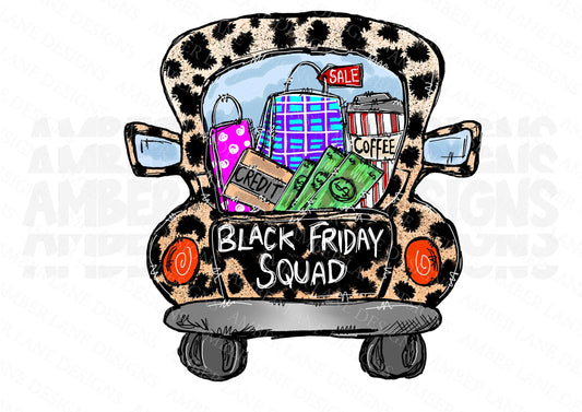 Black Friday Squad Leopard Truck Sublimation png tumbler wrap