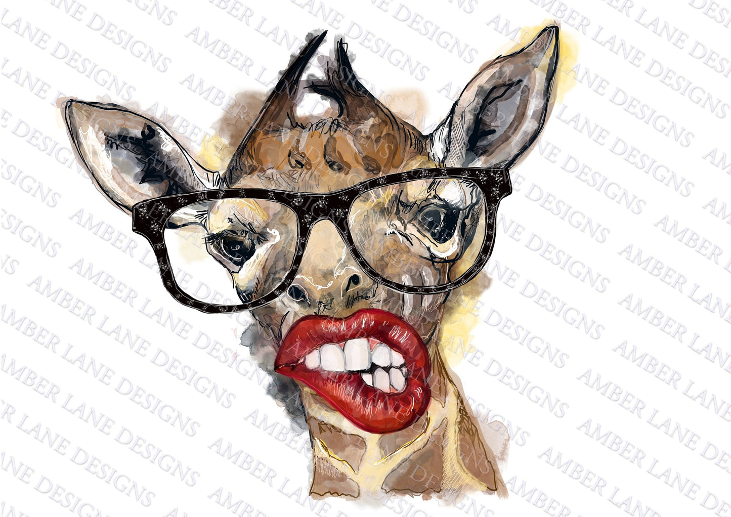 Giraffe with glasses and lips png |sublimation watercolor| Funny