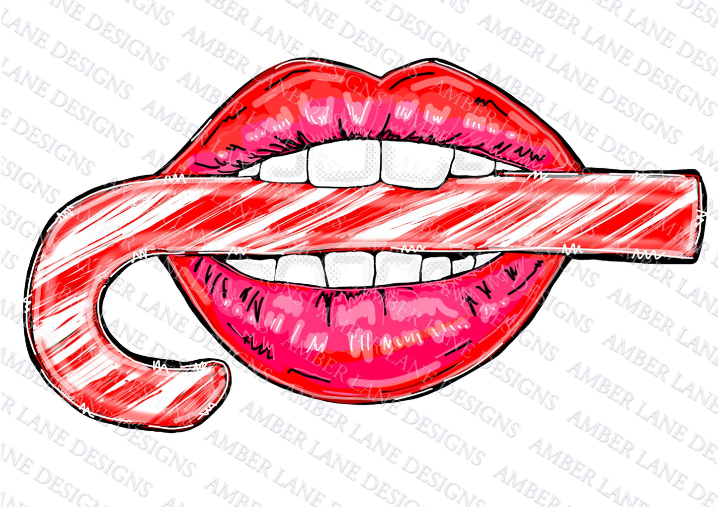 Candy Cane Lips | PNG Design | Hand Drawn Art | Christmas