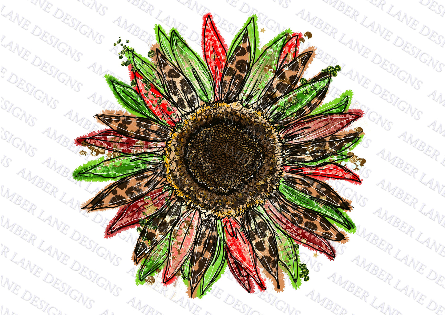 Jingle Bell Rock 'n' Roll Holiday Berry Merry Christmas Cheer Sunflower Glitter and Leopard print Mistletoe Festive Lights